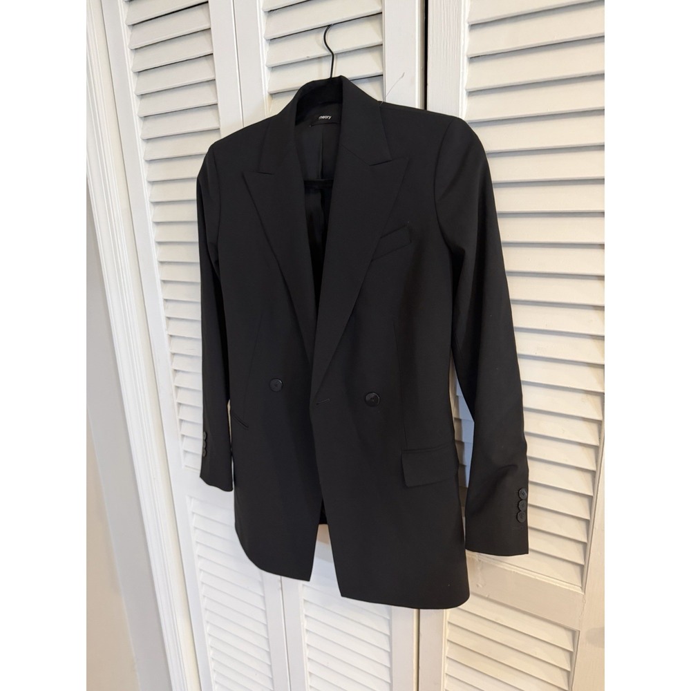 $435 Theory Blazer Jacket Black Wool Stretch DB Tailor Sevona Size 00 NWOT